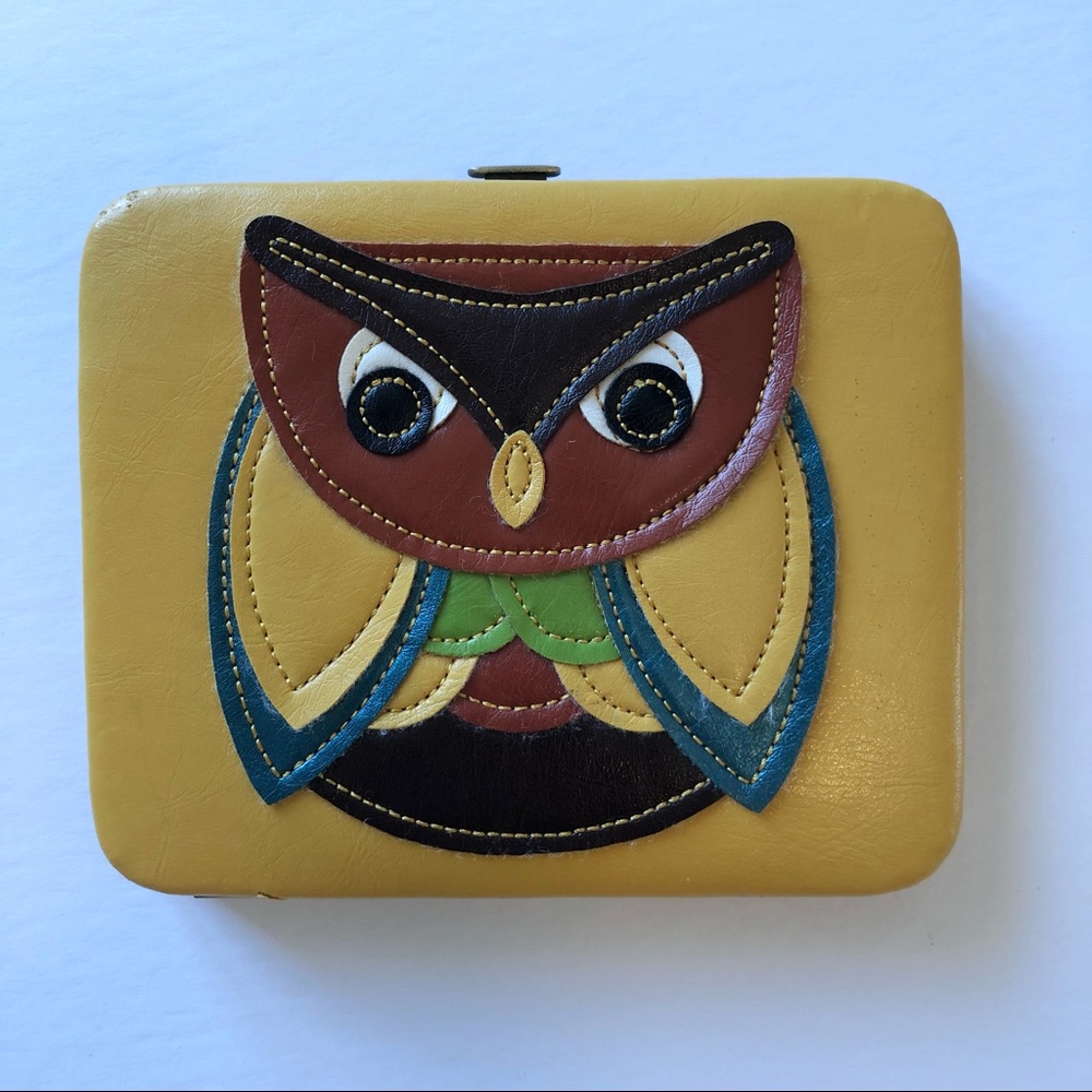 Owl cover vegan leather snap close id wallet